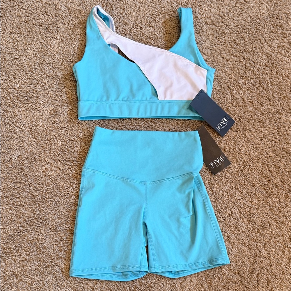 Five Women's Blue and White Activewear Set
